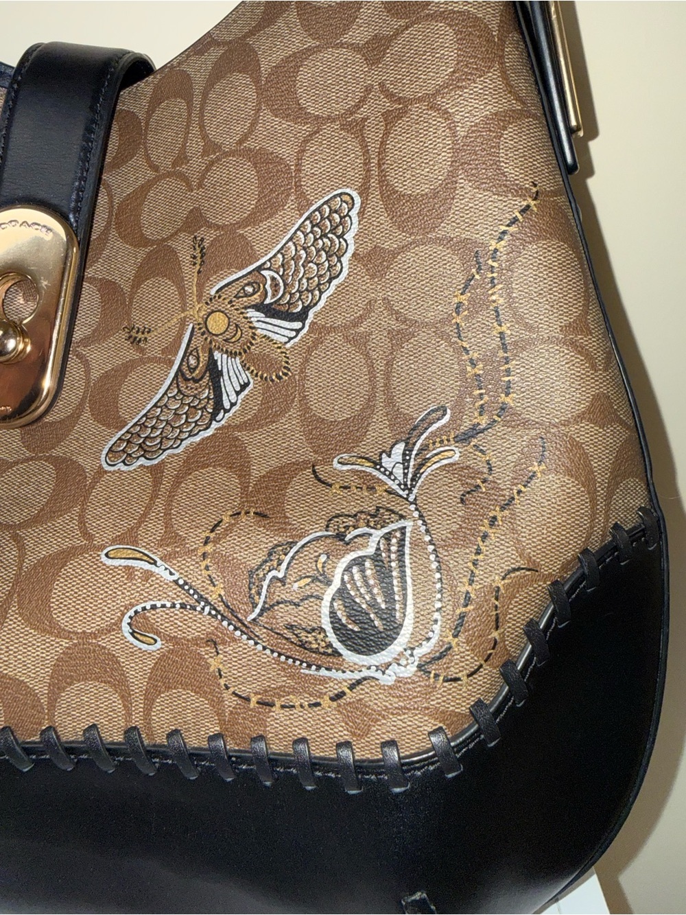 Coach Chelsea Champlain Amber Hobo Shoulder Bag Signature C & Black Leather Trim - Picture 15 of 16